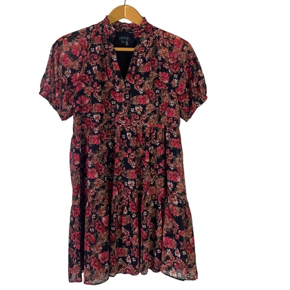 1. State Dresses & Skirts - 1. STATE Floral Chiffon V Neck Babydoll Dress Lined Puff Sleeve Size Small